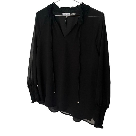 Calvin Klein | Vintage Black Tie Neck Smocked Blouse | Women’s Size Medium - Picture 5 of 9